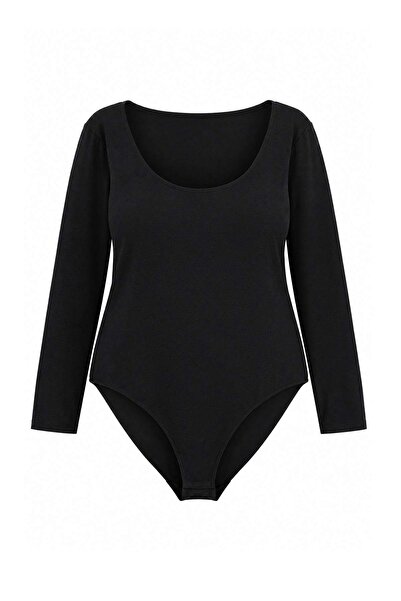 Trendyol Curve Black Snap Fastener Pool Collar Long Sleeve Soft Fabric Flexib...