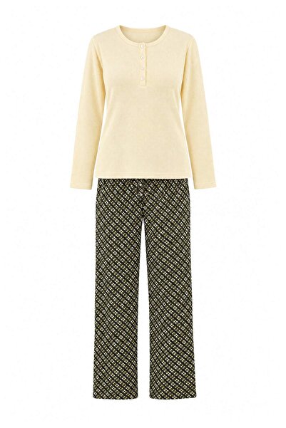 Trendyol Collection Beige Plaid / Checkered Waffle Knitted Pajama Set Thmaw27...