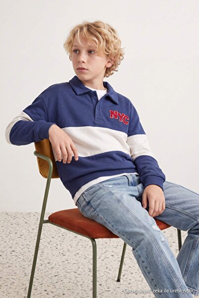 TRENDYOLKIDS Indigo Boy's Printed Knitted Sweatshirt Tkdaw27Sw00010