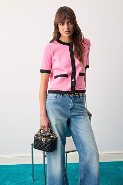 Trendyol Collection Pink Short Sleeve Crop Blouse Twoaw27Bz00251