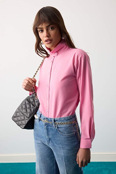 Trendyol Collection Pink Stand Collar Shirt Twoaw27Go00067