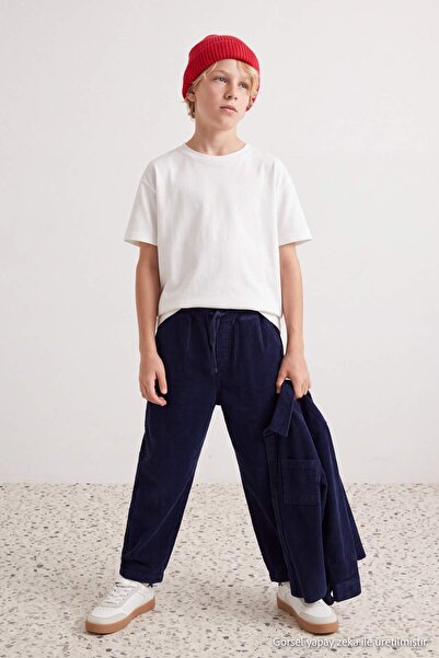 TRENDYOLKIDS Navy Blue Boys' Velvet Plain Woven Trousers Tkdaw27Pl00005