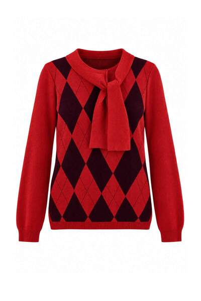 Trendyol Collection سترة تريكو بتفاصيل ربط على طرف ياقة اللون الأحمر TWOAW27K...