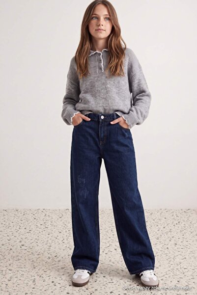 TRENDYOLKIDS Indigo Girls' Wide Leg Jeans Tkdaw27Je00011
