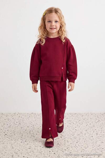 TRENDYOLKIDS Bordo Çiçekli Örme Alt - Üst Takım TKDAW26AU00011