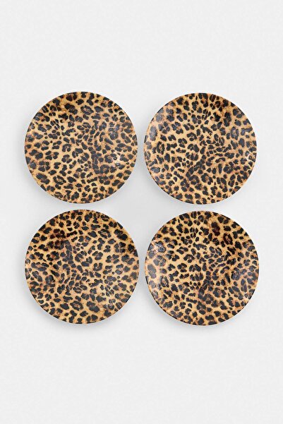 TRENDYOLMİLLA HOME Set of 4 Leopard Patterned Porcelain Cake Plates Tphaw27Tb...