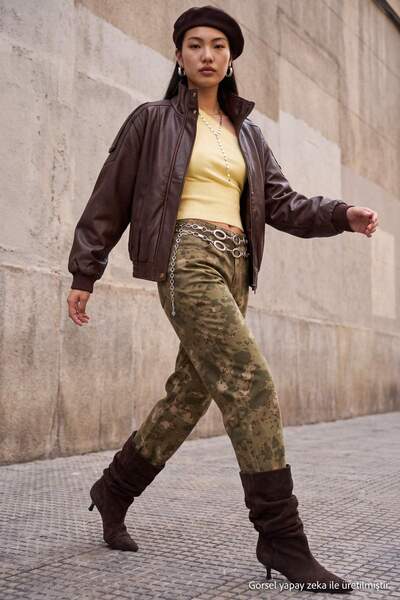 Trendyol Collection Multi-Colored Khaki Camouflage Patterned High Waist Wide ...