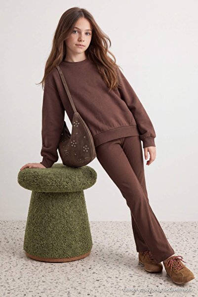 TRENDYOLKIDS Light Brown Girls' Plain Knitted Sweatshirt Tkdaw27Sw00072