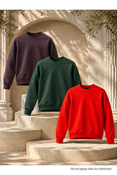 DAMGA JEANS 3 Adet Erkek 3 İplik Kalın Kışlık Premium Sweatshirt