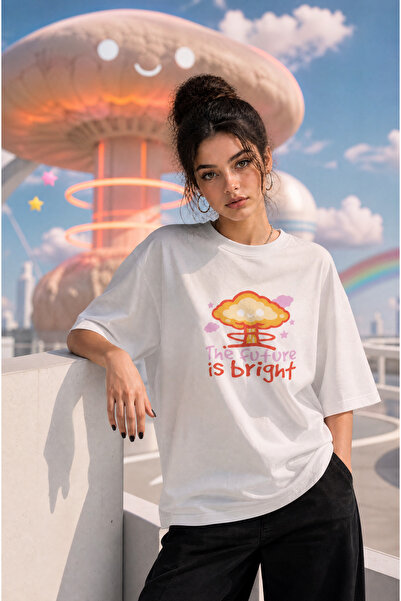 Ninkasiwear تي شيرت "المستقبل مشرق" مطبوع عليه رسومات مزحةية للجنسين مقاس كبي...