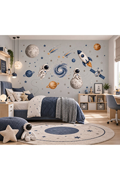 MaisonVelinCo Uzay Macerası Duvar Sticker Seti – Astronot, Roket ve Gezegenle...