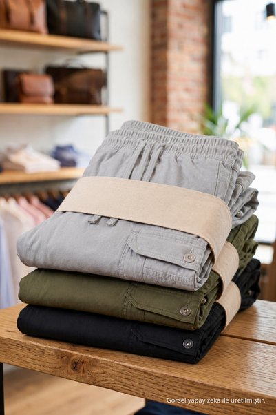 DAMGA JEANS Erkek Kargo Cepli 3 Lü Bol Keten Pantolon