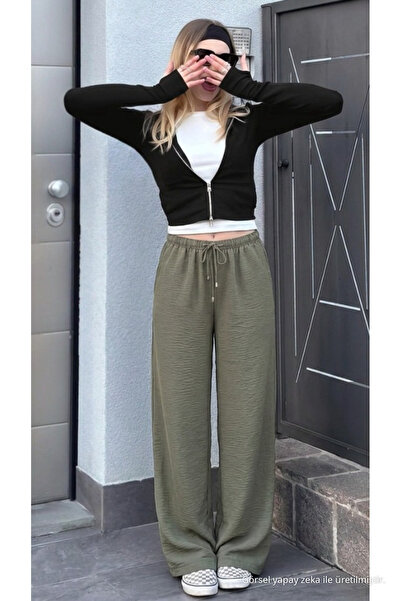 DAMGA JEANS Γυναικείο παντελόνι από λινό παλάτσο με υφή, φαρδιά μπατζάκια, πρ...