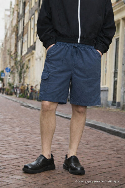 DAMGA JEANS Ανδρικό λινό σορτς Premium Jogger Relax σε μπλε χρώμα με τσέπες C...