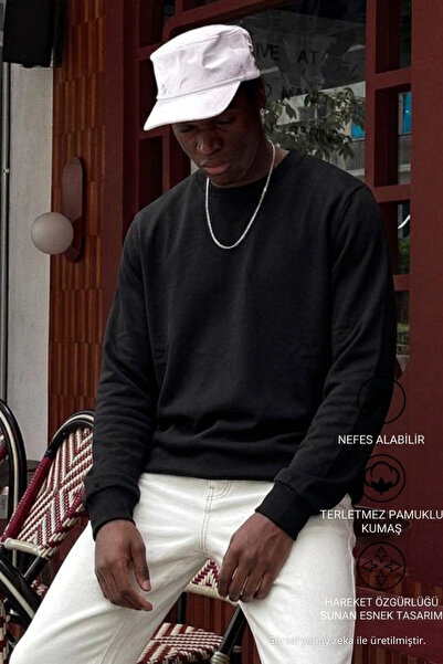 DAMGA JEANS Men's Crew Neck Long Black Knitwear Sweater