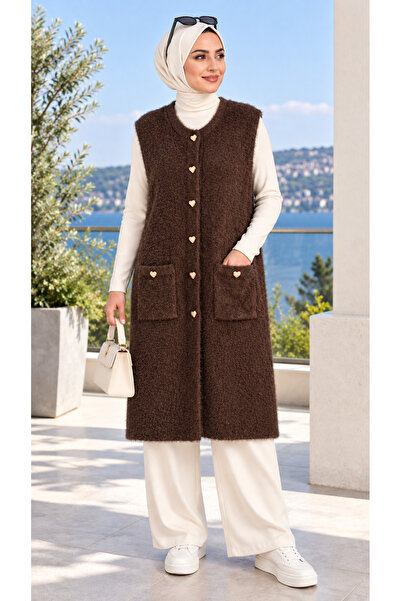 LİVATEX Tri̇ko Pocketed Cardigan Vest Beard Yarn