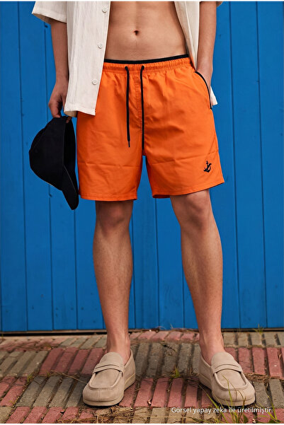DAMGA JEANS Men's Comfort Fit Lightweight Quick Dry Zipper Pocket Orange Swim...