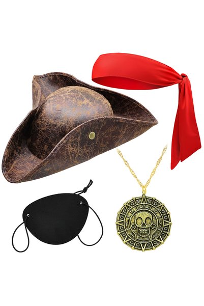 Choice set Faux Leather Pirate Hat Brown Captain Hat Vintage Button Masquerad...