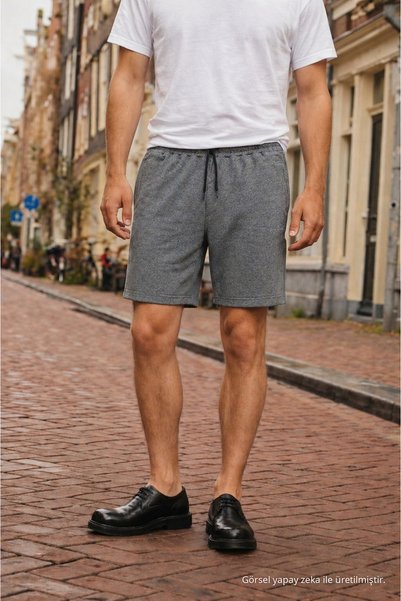 DAMGA JEANS Men's Regular Lace-Up Casual Smoked Basic Shorts
