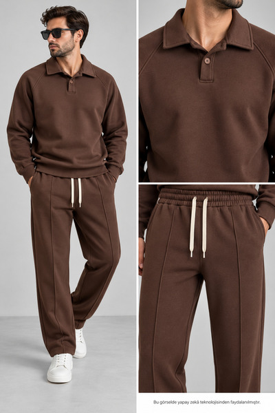 WENMİNG Men's 3-Ply Combed Cotton Fabric Sha Fleece-Lined Tracksuit Set