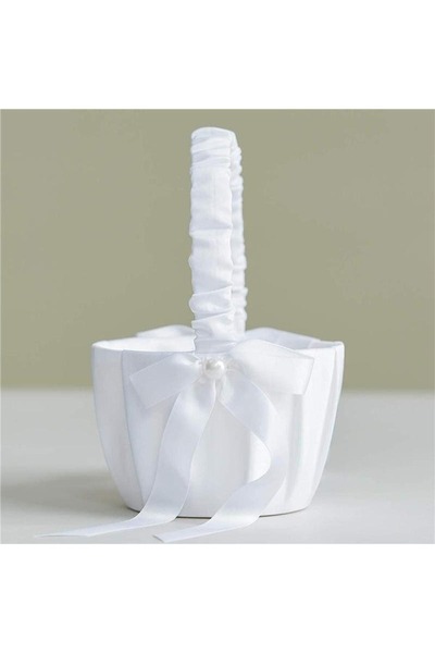Choice 1PC 20cm White Girls Flower Basket Silk Wedding Basket for Flower Brid...