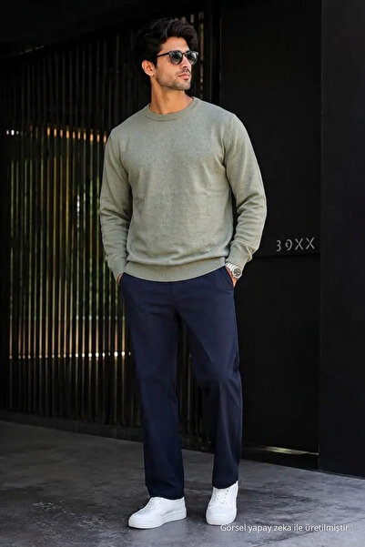 DAMGA JEANS Men's Knitwear Casual Thick Khaki Basic Sweater