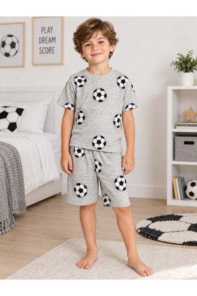 deve kids Boys Cotton Summer Thin Fabric Gray Color Football Pattern Short Sl...
