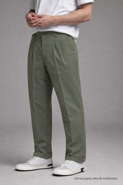 DAMGA JEANS Men's Casual Regular Classic Khaki Fabric Trousers
