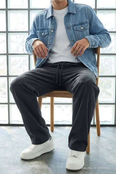 DAMGA JEANS Men's Casual Jogger Smoked Baggy Linen Trousers