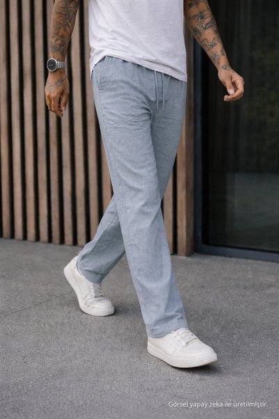 DAMGA JEANS Erkek Premium Jogger Relax Fit Taş Keten Pantolon