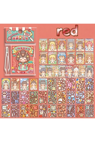 Choice5 Red 1 Mini Dress-Up Sticker Book, Small Bean-Sized Notebook, Easy to ...
