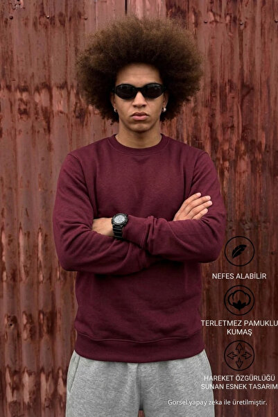 DAMGA JEANS Men's Cotton Anti-Pilling Loose Burgundy Knit Sweater