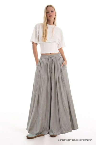 DAMGA JEANS Women's Wide Leg Casual Gray Palazzo Pants