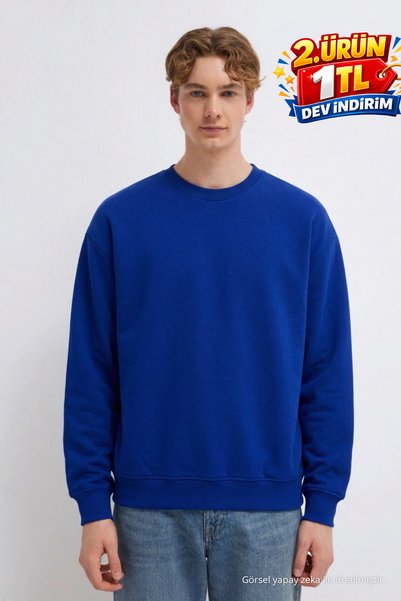 DAMGA JEANS Men's 3 Thread Organic Trend Blue Sweatshirt