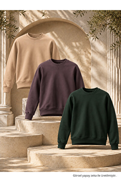 DAMGA JEANS 3 Adet Erkek 3 İplik Kalın Kışlık Premium Sweatshirt