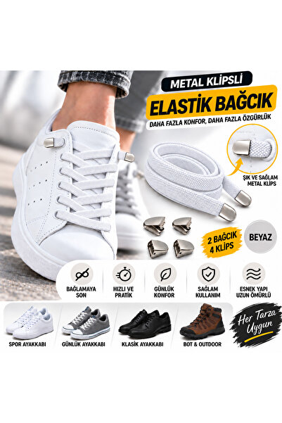 AiryFooT Metal Klipsli Elastik Ayakkabı Bağcığı 100 Cm ( 1 Çift )
