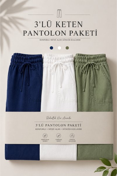 DAMGA JEANS 3 Adet Erkek Premium Yazlık Jogger Keten Pantolon