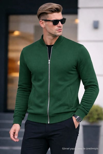 COMBİNE MİCHAİL Hanorac verde casual cu fermoar complet pentru bărbați tricou