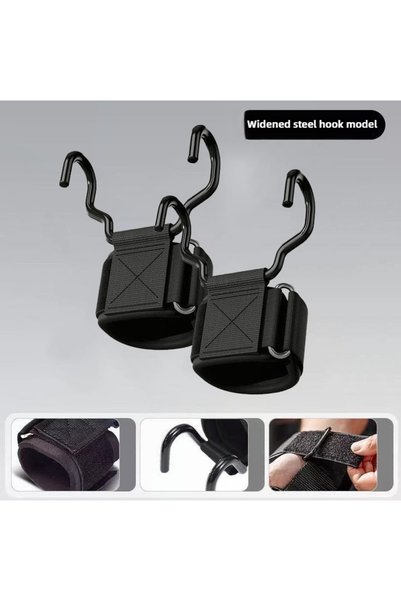 Choice Widen Black-2pcs Weight Lifting Hook Grips With Wrist Wraps Hand-Bar W...