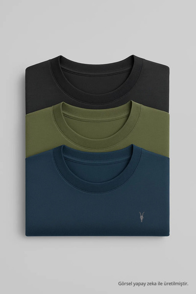 COMBİNE MİCHAİL Men's Relaxed Fit Crew Neck 3 Pack T-Shirt