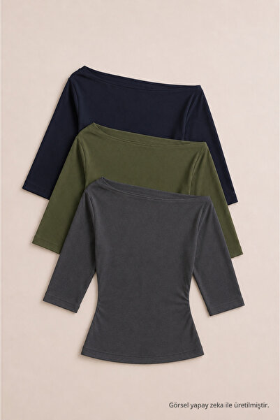 COMBİNE MİCHAİL Women's Body-Fitting Basic 3-Piece Tight Blouse