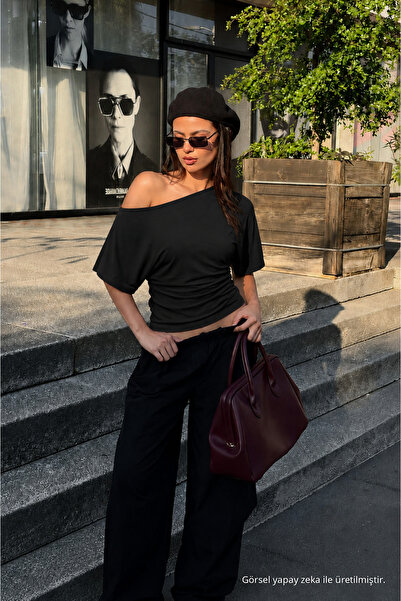 COMBİNE MİCHAİL Kadın Günlük Casual Dar Siyah Crop Bluz