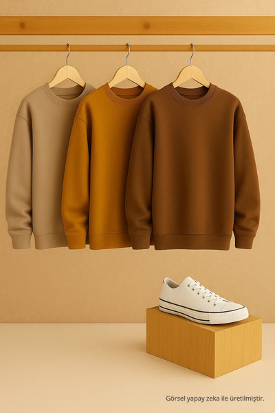 COMBİNE MİCHAİL Kadın Bisiklet Yaka Oversize 3 Lü Sweatshirt