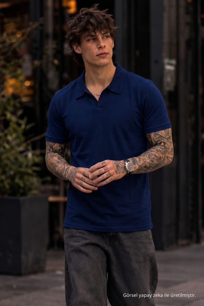 COMBİNE MİCHAİL Erkek %100 Pamuk Lacivert Polo Yaka T-shirt