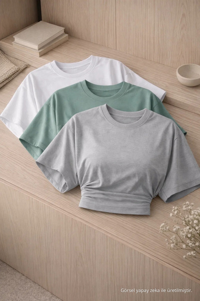 COMBİNE MİCHAİL Kadın Bisiklet Yaka Basic 3 Lü Crop Bluz