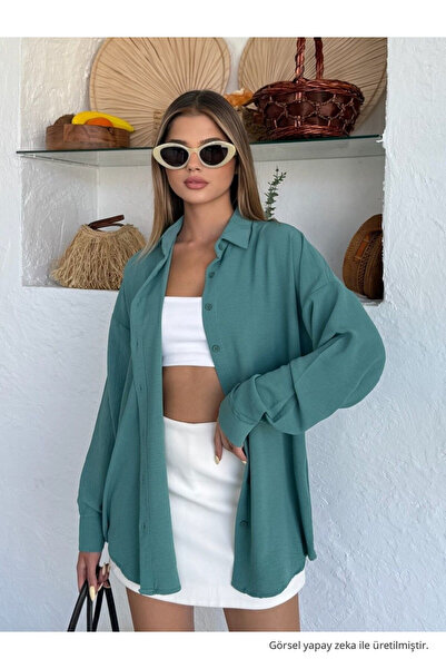COMBİNE MİCHAİL Γυναικείο πουκάμισο Çağla Oversize λινό Ayrobin