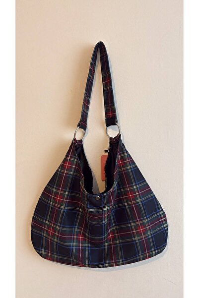 MUTE BAG Navy Ekose Desen Çanta / Lacivert Ekose Desen Omuz Çantası (28*49)
