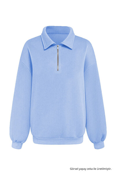 COMBİNE MİCHAİL Men's Baby Blue Regular Fit Sweatshirt - Half Zipper
