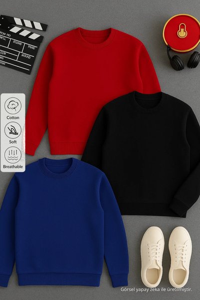 COMBİNE MİCHAİL Men's Comfortable Basic Winter Loose 3-Piece Sweatshirt