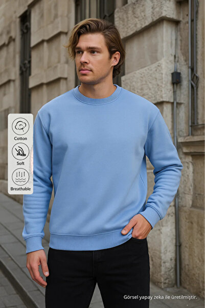 COMBİNE MİCHAİL Men's Crew Neck Casual B.Blue Sweatshirt
